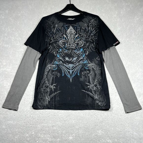 MMA Elite Boxing Black Long-Sleeve Thermal T-Shirt Affliction UFC Tapout LARGE - Picture 1 of 12